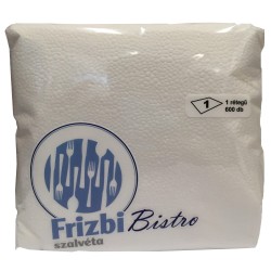 Frizbi Bistro szalvéta,1 rétegű fehér 16x16 cm-es (600db/csomag)